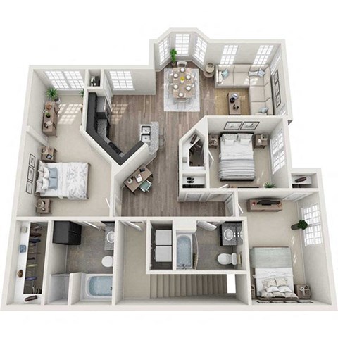 Floor plan for 3 beds, 2 baths, 1441 sqft